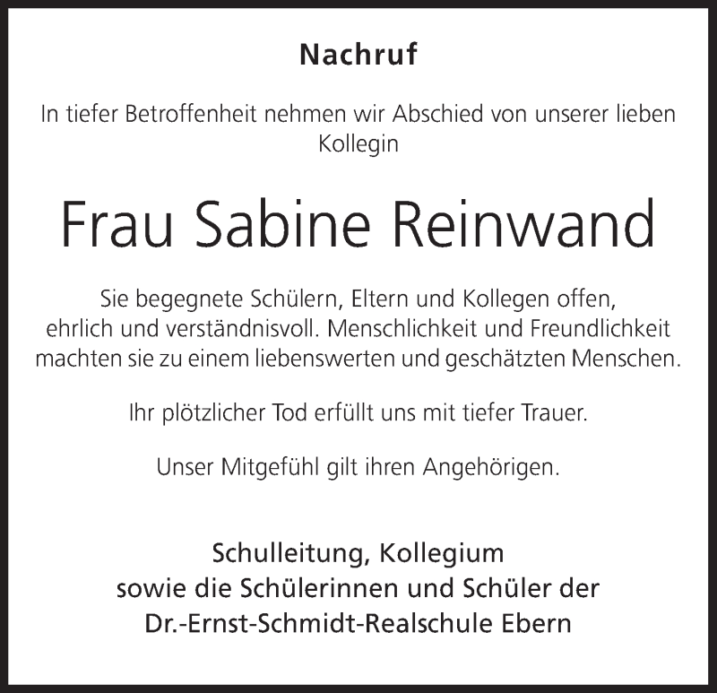  Traueranzeige für Sabine Reinwand vom 23.08.2014 aus MGO