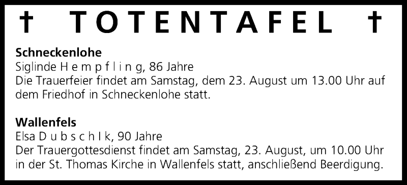  Traueranzeige für Totentafel vom 22.08.2014 vom 22.08.2014 aus MGO