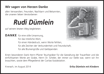 Anzeige von Rudi Dümlein von MGO