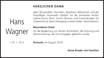 Anzeige von Hnas Wagner von MGO