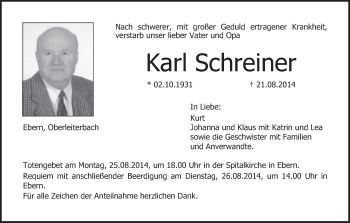 Anzeige von Karl Schreiner von MGO