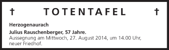 Anzeige von Totentafel, vom 25.08.2014 von MGO