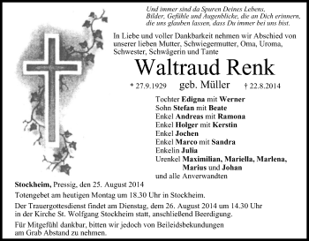 Anzeige von Waltraud Renk von MGO