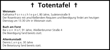 Anzeige von Totentafel, vom 26.08.2014 von MGO