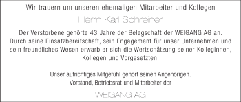 Anzeige von Karl Schreiner von MGO
