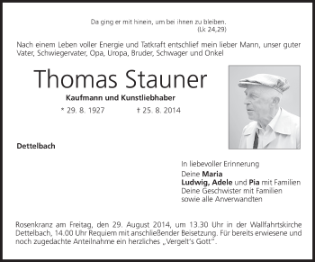 Anzeige von Thomas Stauner von MGO