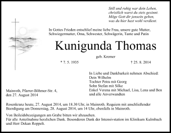 Anzeige von Kunigunda Thomas von MGO