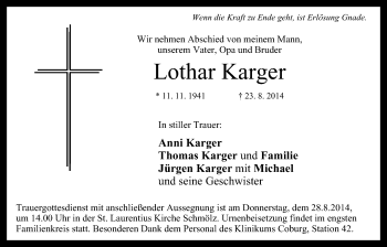 Anzeige von Lothar Karger von MGO