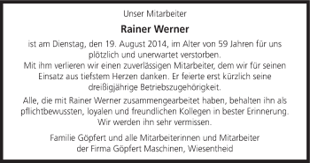 Anzeige von Rainer Werner von MGO