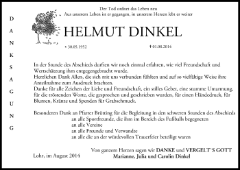 Anzeige von Helmut Dinkel von MGO