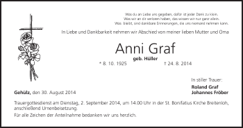 Anzeige von Anni Graf von MGO