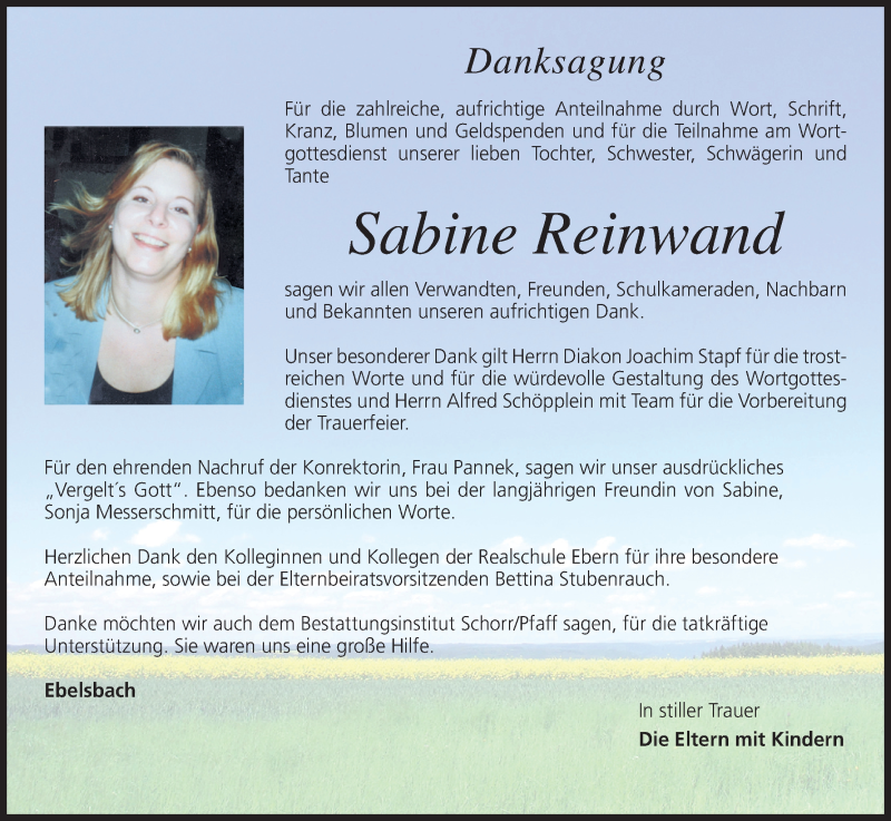  Traueranzeige für Sabine Reinwand vom 30.08.2014 aus MGO