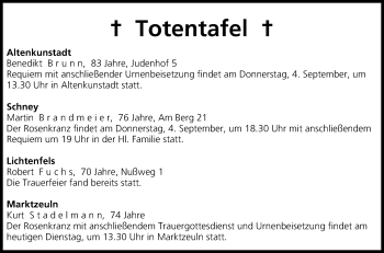 Anzeige von Totentafel 02.09.2014 von MGO
