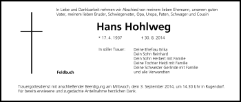 Anzeige von Hans Hohlweg von MGO