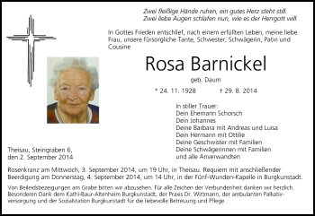 Anzeige von Rosa Barnickel von MGO