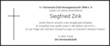 Anzeige von Siegfried Zink von MGO