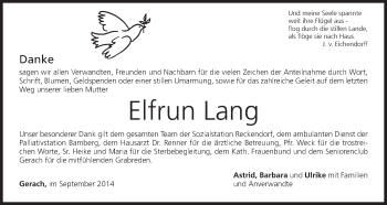 Anzeige von Elfrun Lang von MGO