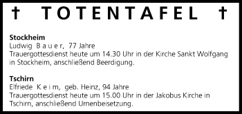 Anzeige von Totentafel vom 05.09.2014 von MGO