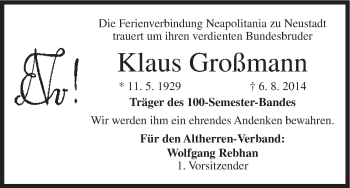 Anzeige von Klaus Großmann von MGO