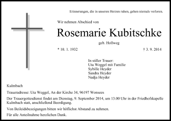 Anzeige von Rosemarie Kubitschke von MGO