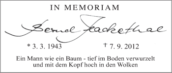 Anzeige von Bernd Fackethal von MGO