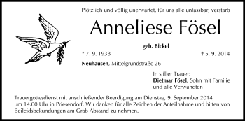 Anzeige von Anneliese Fösel von MGO