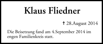 Anzeige von Klaus Fliedner von MGO
