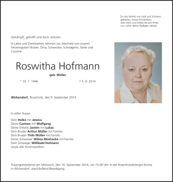 Anzeige von Roswitha Hofmann von MGO