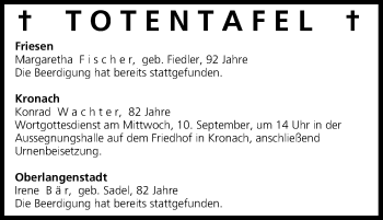 Anzeige von Totentafel 09.09.2014 von MGO