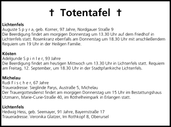 Anzeige von Totentafel 10.09.2014 von MGO