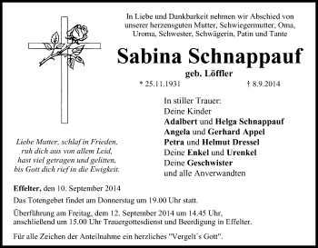 Anzeige von Sabina Schnappauf von MGO