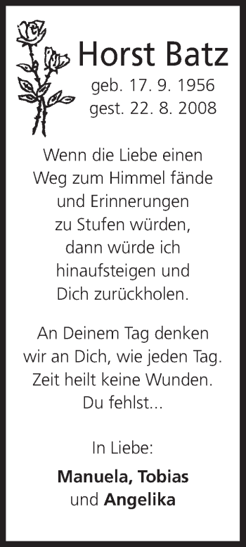 Anzeige von Horst Batz von MGO