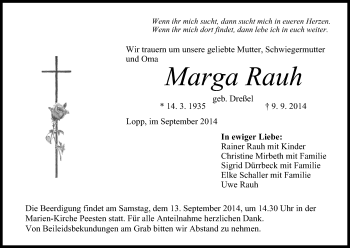 Anzeige von Marga Rauh von MGO