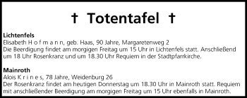 Anzeige von Totentafel vom 11.09.2014 von MGO