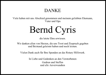 Anzeige von Bernd Cyris von MGO