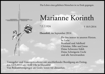 Anzeige von Marianne Korinth von MGO