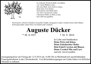 Anzeige von Auguste Dücker von MGO