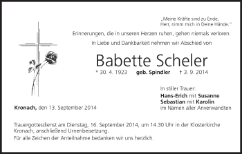 Anzeige von Babette Scheler von MGO