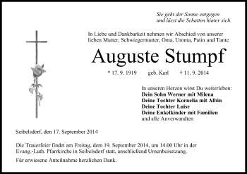 Anzeige von Auguste Stumpf von MGO
