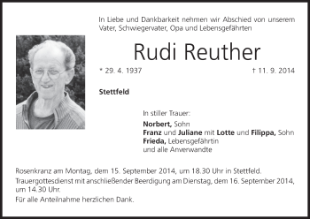 Anzeige von Rudi Reuther von MGO