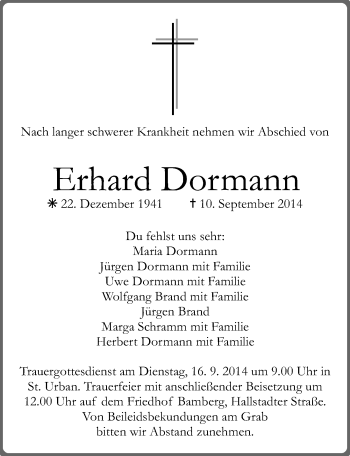 Anzeige von Erhard Dormann von MGO