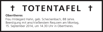 Anzeige von Totentafel 13.09.2014 von MGO