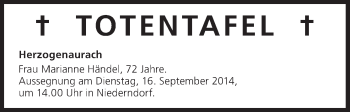 Anzeige von Totentafel 13.09.2014 von MGO