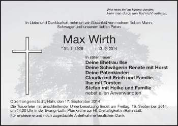 Anzeige von Max Wirth von MGO