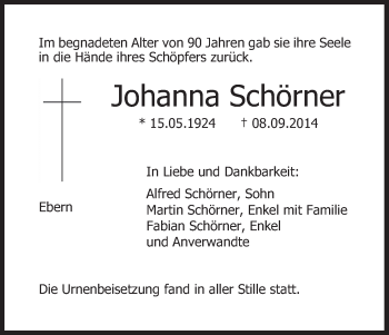 Anzeige von Johanna Schörner von MGO