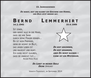 Anzeige von Bernd Lemmerhirt von MGO