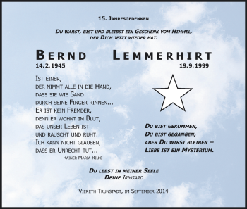 Anzeige von Bernd Lemmerhirt von MGO