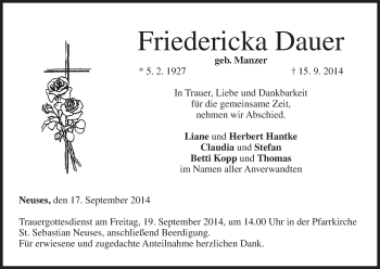 Anzeige von Friedericka Dauer von MGO