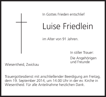 Anzeige von Luise Friedlein von MGO