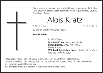 Anzeige von Alois Kratz von MGO